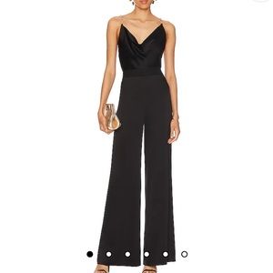 Alice + Olivia Riska Cowl Neck Chain Strap Jumpsuit in Black NWT
